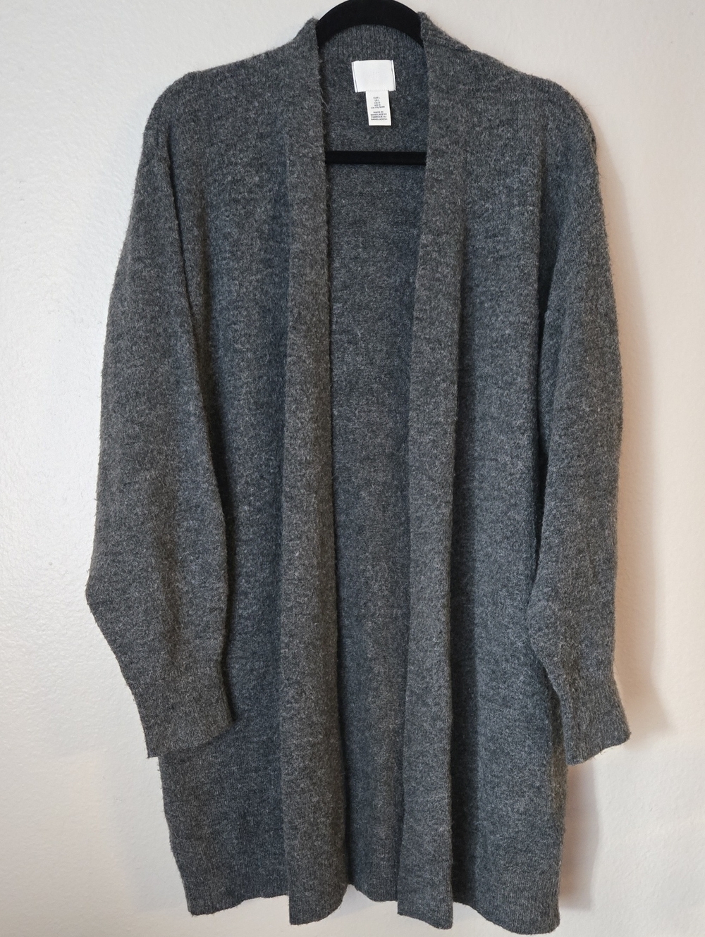 H&M Longline Cardigan Sweater Size L Charcoal Gray Wool Blend